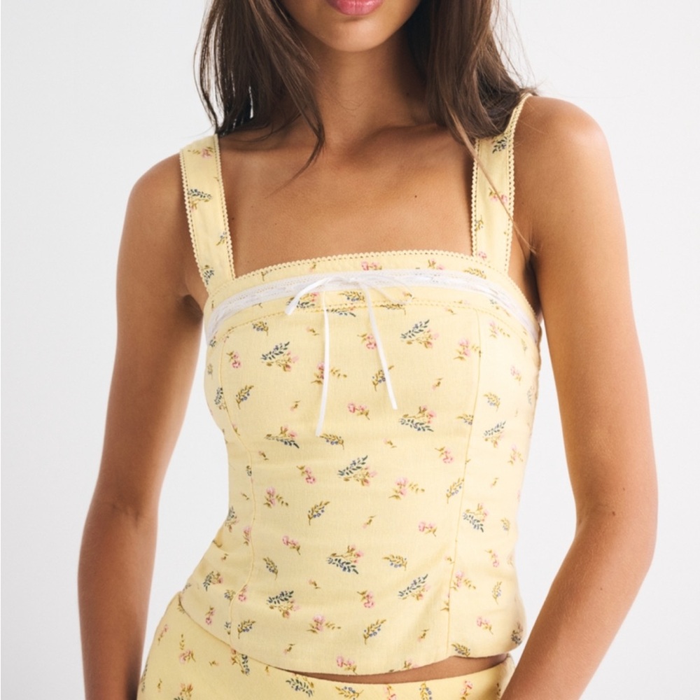 Linen-blend Floral Yellow Top